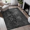 Naar Area Rugs 8X10 For Living Room, Washable Rug, Low Pile, Non Slip, Non Shedding, Foldable, Kid & Pet Friendly Area Rugs For Living Room, Bedroom, Kitchen, Dining Room, Black Gray, 8' X 10' Black Gray Chenille Polyester