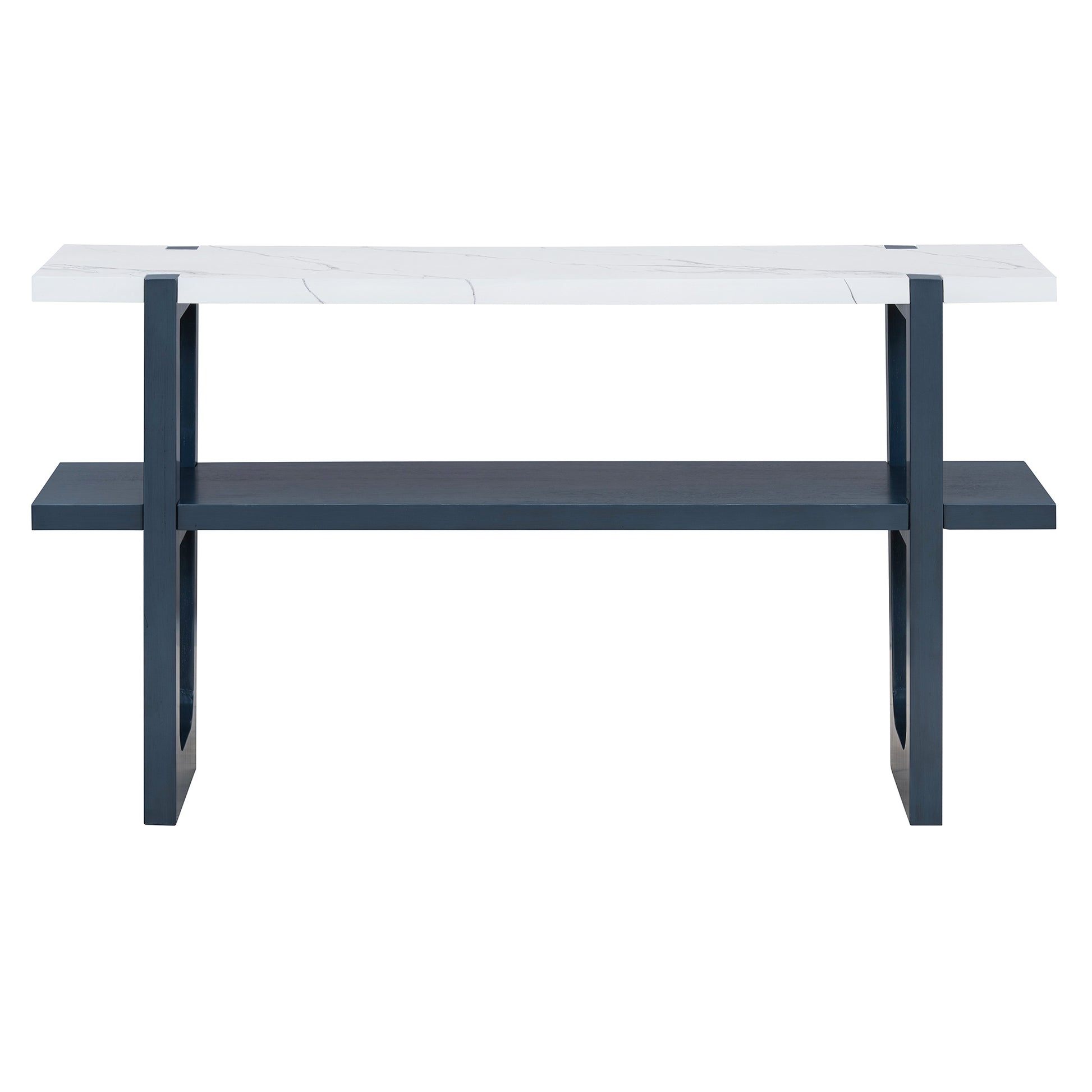 Retro Elegant Console Table With Marble Effect Top And Versatile Storage Solutions For Entryway And Living Room Navy Navy Solid Wood Mdf