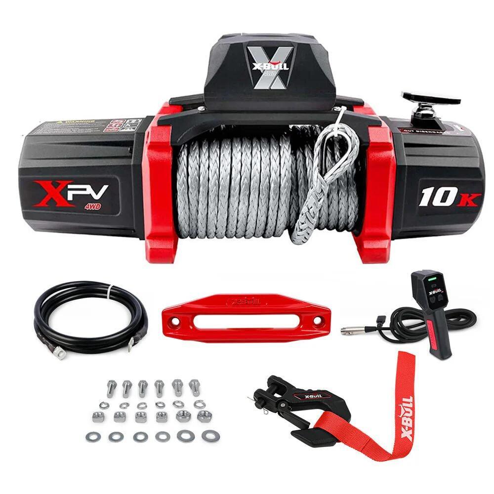 Electric Winch Xpv 10000 Lbs 12V Synthetic Rope Suv Jeep Truck 4Wd Black Red Aluminium