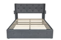 Queen Size Bed Frame With Storage Lift Up Storage Bed With Modern Wingback Headboard, Usb Ports Box Spring Not Required Queen Dark Gray Metal Bedroom Contemporary Bed Frame Foam Linen Upholstered