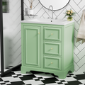 30 Inch Bathroom Vanity Cabinet With Ceramic Basin, 3 Drawers And Adjustable Shelves Green Bathroom Solid Wood Mdf