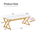 0.4Inch Thick White Marble Patterned Rock Table, Easy To Clean, Paired With Golden Metal Legs, Sturdy And Durable. Large Size Can Meet Various Needs.Can Be Used As A Dining Table, Coffee Table.47*23.6 White Sintered Stone