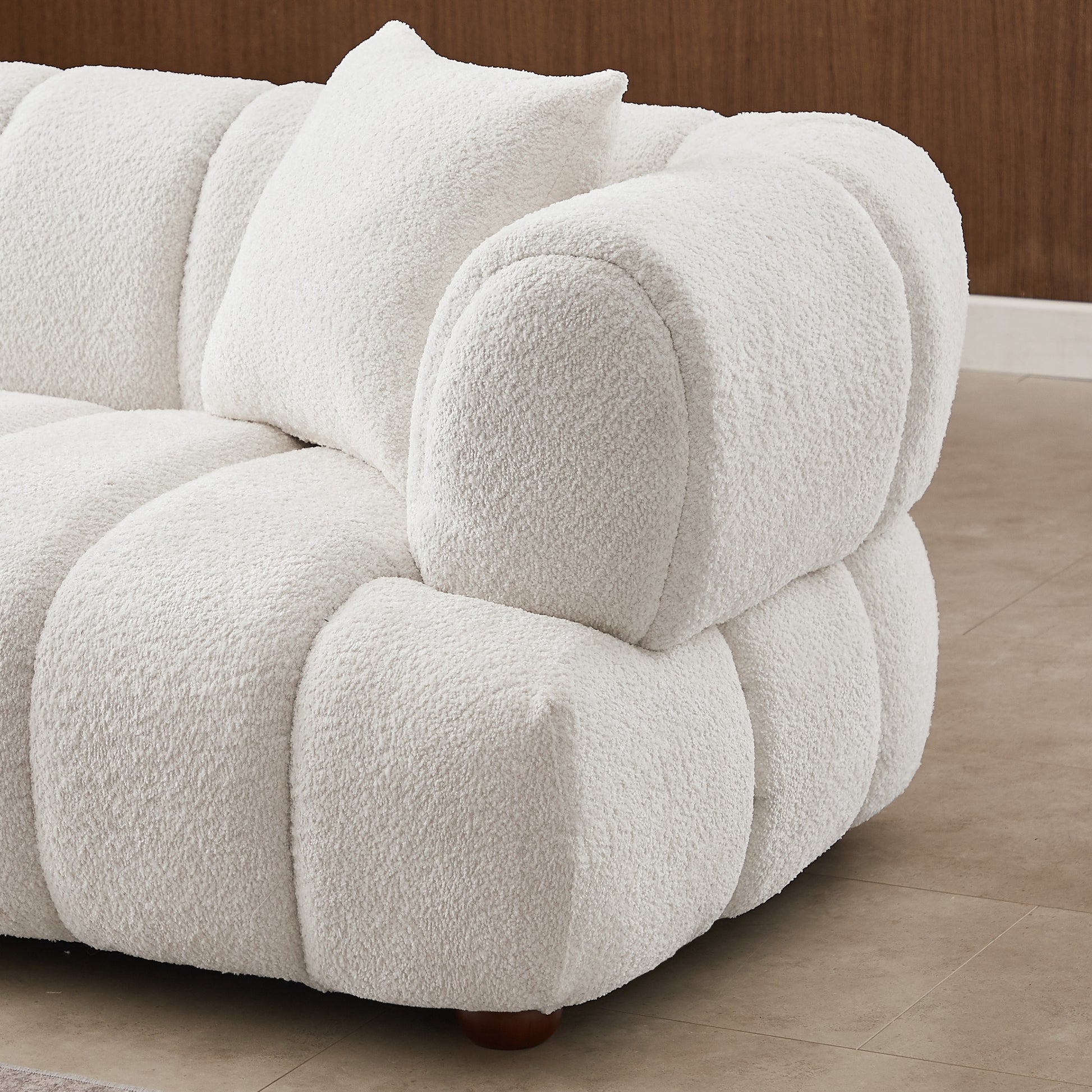 Jasmin 89.7'' Cream Boucle Sofa Cream Wood Primary Living Space Mid Century Modern Foam Boucle,Solid Wood 3 Seat