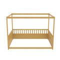 Full Size Canopy Bed Frame With Guardrails For Kids,Floor Bed Full With Four Poster Design,Kids Montessori Floor Bed,Wood Canopy Bed Frame For Girls,Boys Full,Natural Box Spring Required Full
