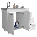 Base Double Door Cabinet, Three Drawers, White White Solid Wood Mdf Engineered Wood