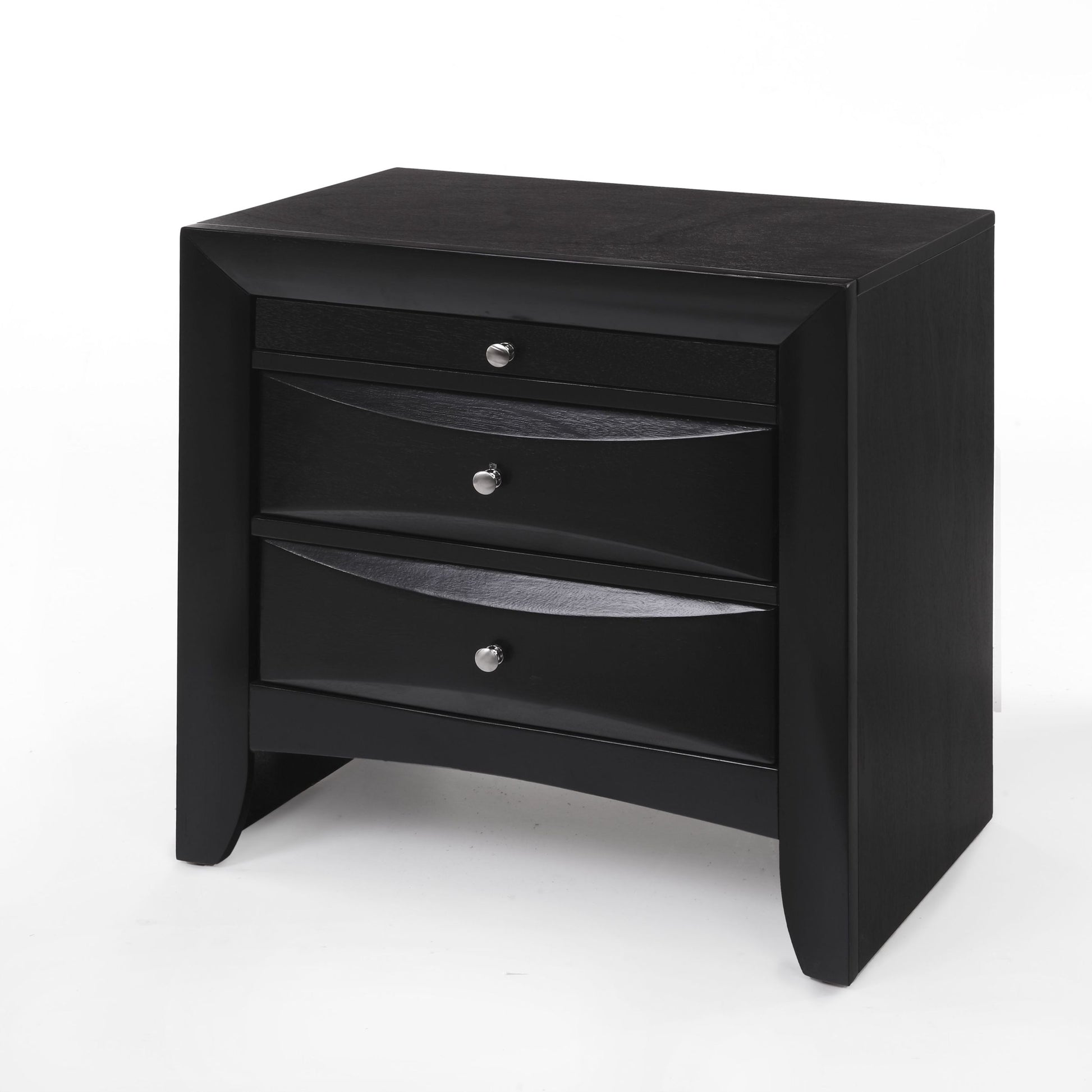 Black 2 Drawer Nightstand With Tray Black 3 Drawers Bedroom Rectangle Contemporary Felt Lined Drawers Black Solid Wood Mdf