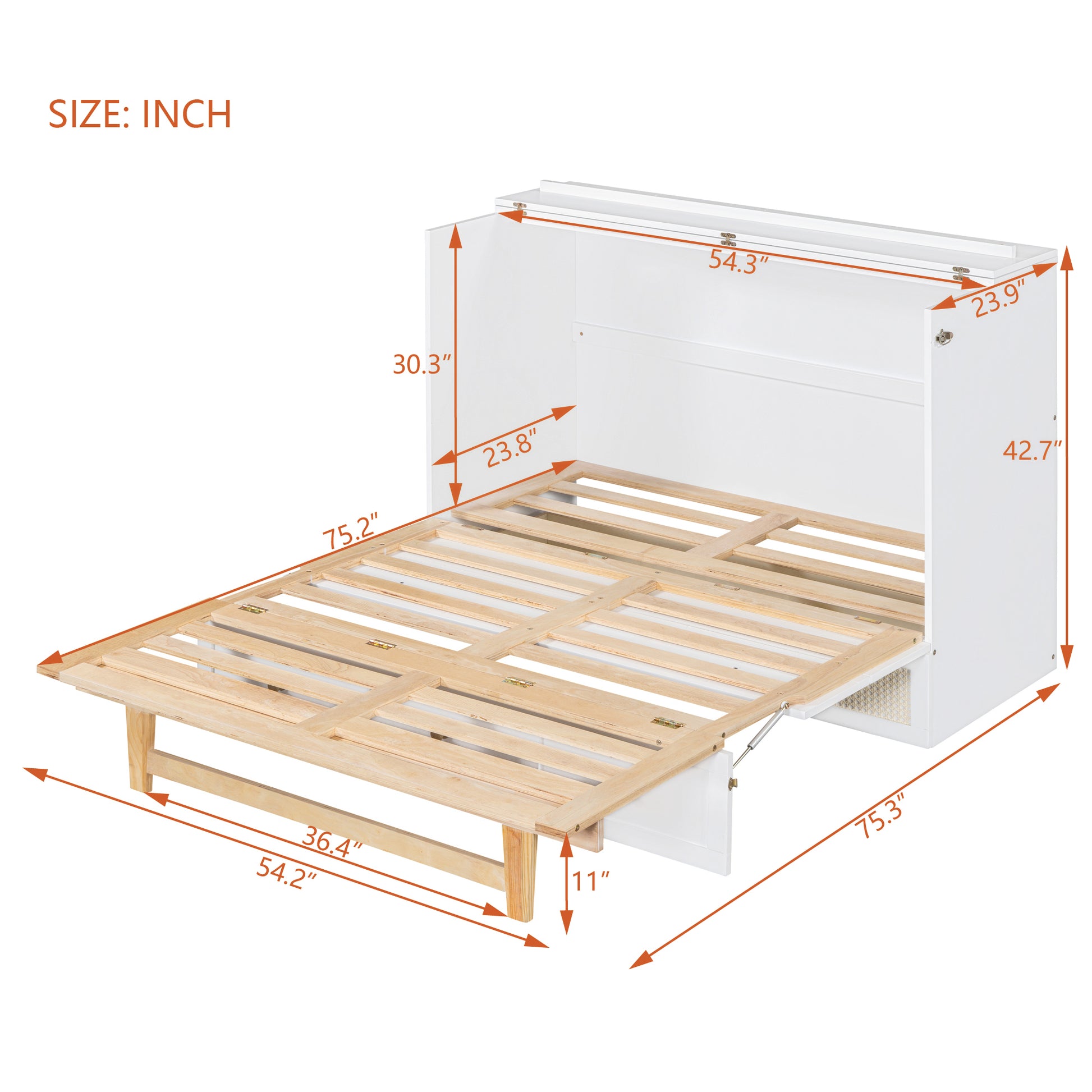 Full Size Murphy Bed With Large Drawers,White Full White Plywood