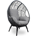 3 Pieces Patio Egg Chairs Model 3 With Side Table Set,Black Color Pe Rattan And Grey Cushion Yes Black Foam Steel