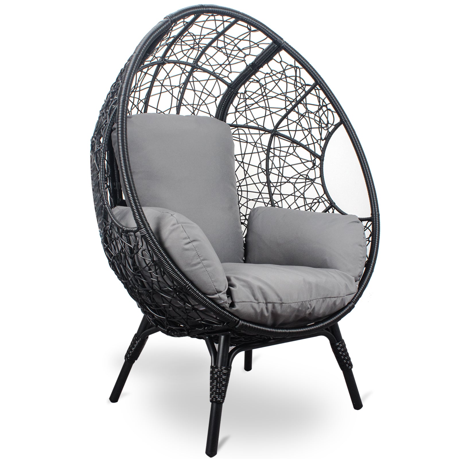 Patio Pe Wicker Egg Chair Model 3 With Black Color Rattan Grey Cushion Yes Black Foam Steel