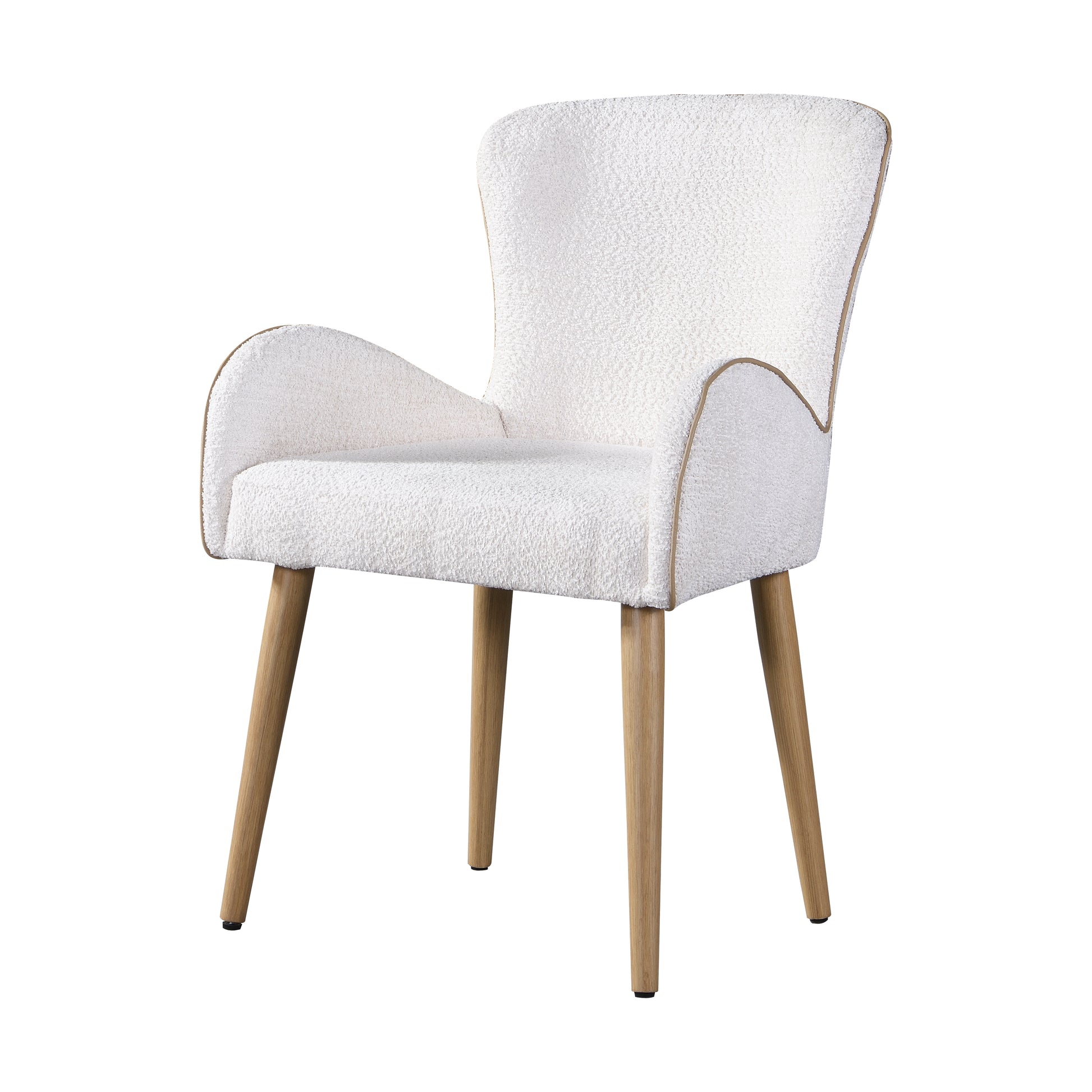 Qwin Beige Boucle & Oak Finish Side Chair Set Of 2 Beige Boucle
