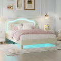 Full Size Velvet Upholstered Smart Led Bed Frame With Adjustable Height Headboard,No Box Spring Needed,Easy Assembly,Beige Box Spring Not Required Full Beige Wood Bedroom Cute,Modern Bed Frame Wood