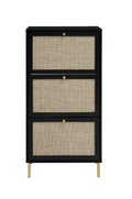 Rattan 3 Door Shoe Rack, Freestanding Modern Shoe Storage Cabinet, For Entryway Black Particle Board