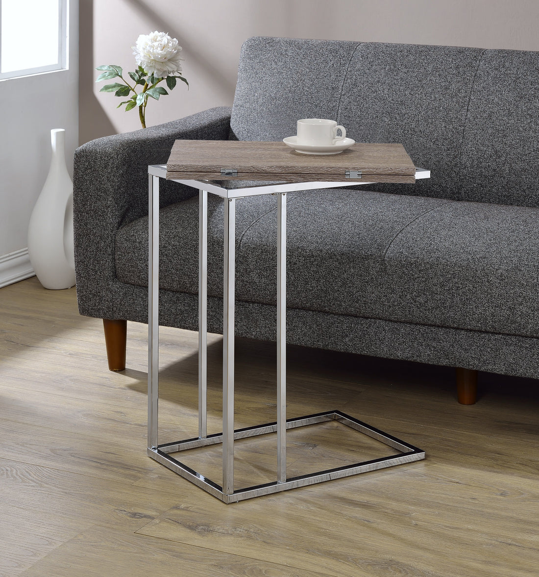 Danson Weathered Oak & Chrome Finish Accent Table Oak Wood Synthetic Wood