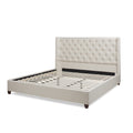 Manhattan Shelter King Platform Bed Frame, Light Beige Linen Box Spring Not Required King Beige Wood Foam Linen Linen