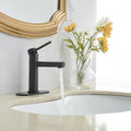 Modern Matte Black Single Handle Bathroom Faucet With Drain Matte Black Brass