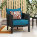 Outdoor Acacia Wood Wicker Club Chair With Cushions,Patio Furniture Conversation Seat For Backyard, Black Polyester Dark Teal Cushion, 27.50