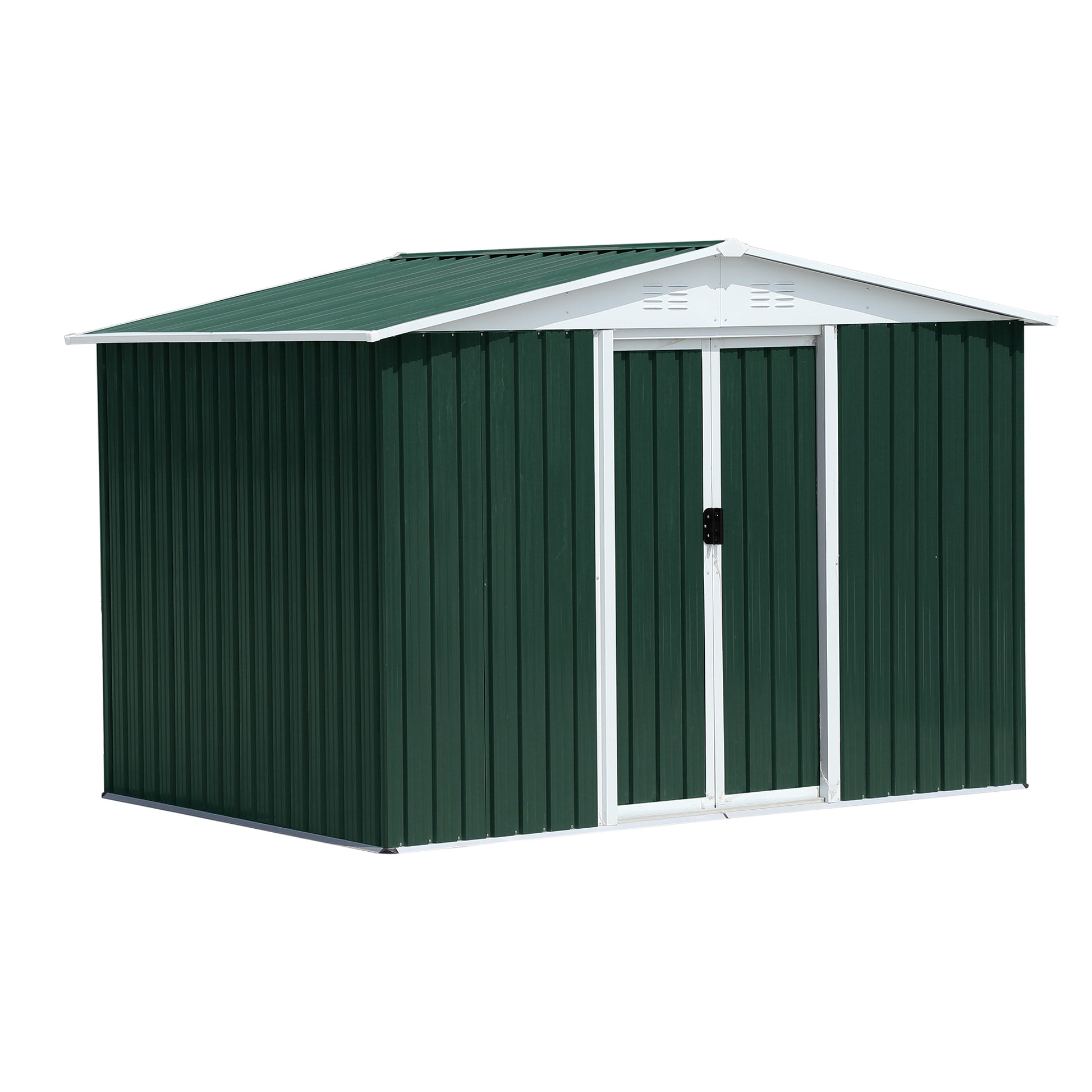 8X6 Feet Outdoor Storage Garden Shed Apex Roof Green With Aluminum Alloy Frame And Sliding Door Green Garden & Outdoor Metal