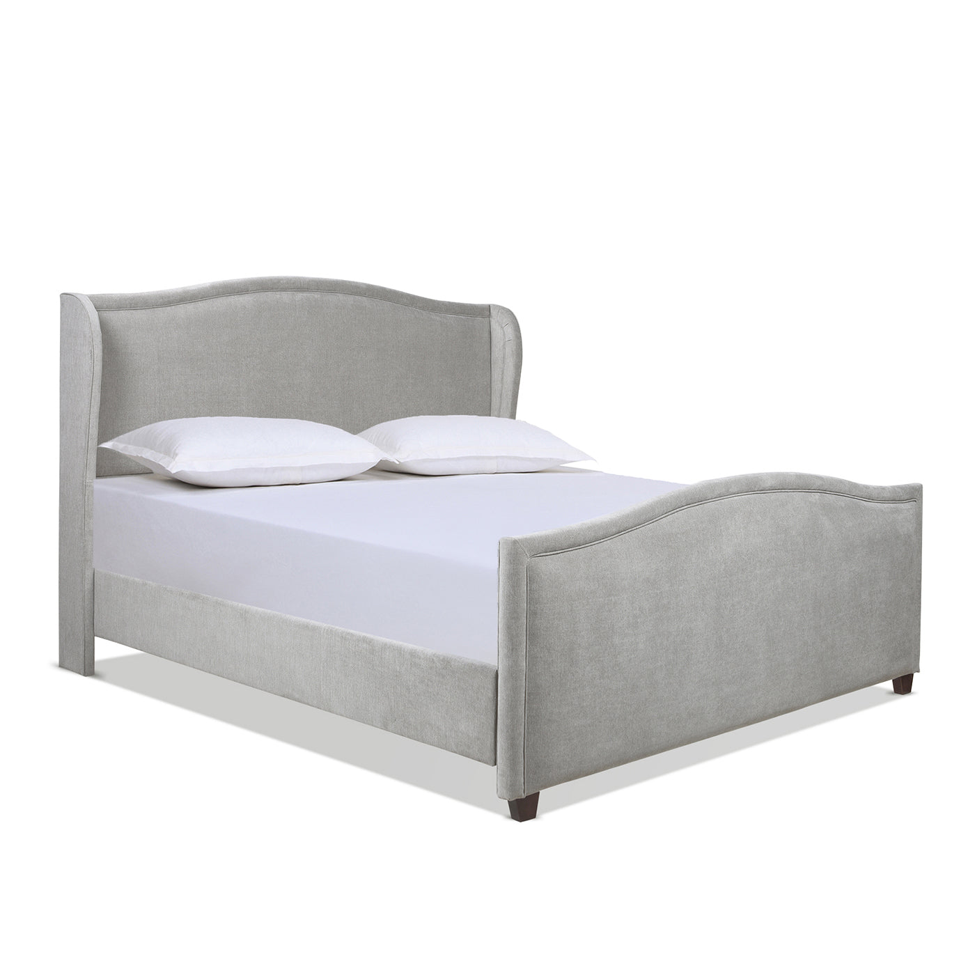 Carmen King Upholstered Wingback Panel Bed Frame, Silver Grey Polyester Box Spring Required King Silver Grey Wood Foam Polyester Polyester