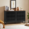 6 Drawer Double Dresser With Slatted Grille Striped Drawer, Modern Style Dresser, High Quality Mdf And Metal Leg Black Brown Mdf