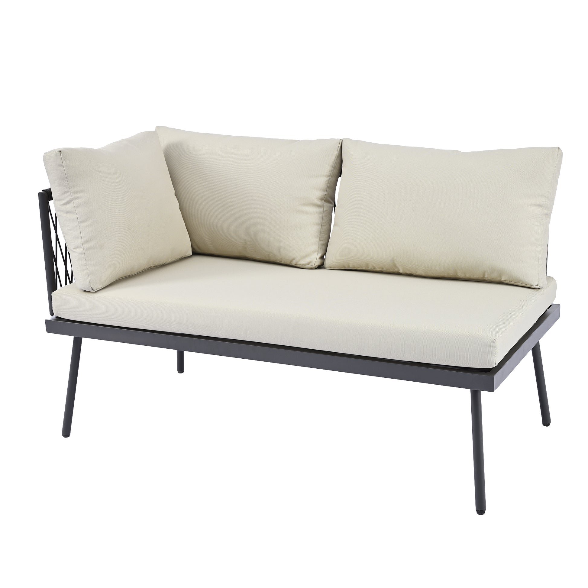 Modern Outdoor 3 Piece Pe Rattan Sofa Set All Weather Patio Metal Sectional Furniture Set With Cushions And Glass Table For Backyard, Poolside, Garden,Black,L Shaped Yes Sectional Black Seats 4 Weather Resistant Frame Water Resistant Cushion Garden &
