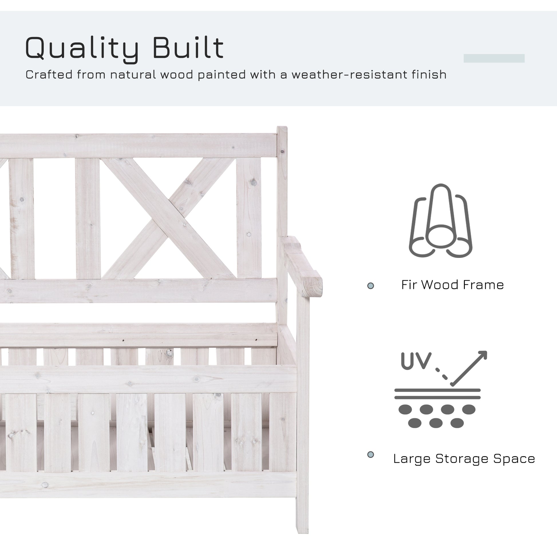 Outsunny Patio Wooden Bench With Storage Box, 29 Gallon Outdoor Storage Bench, Large Entryway Deck Box W Unique X Shape Back, For Deck, Porch & Balcony, White White Wood