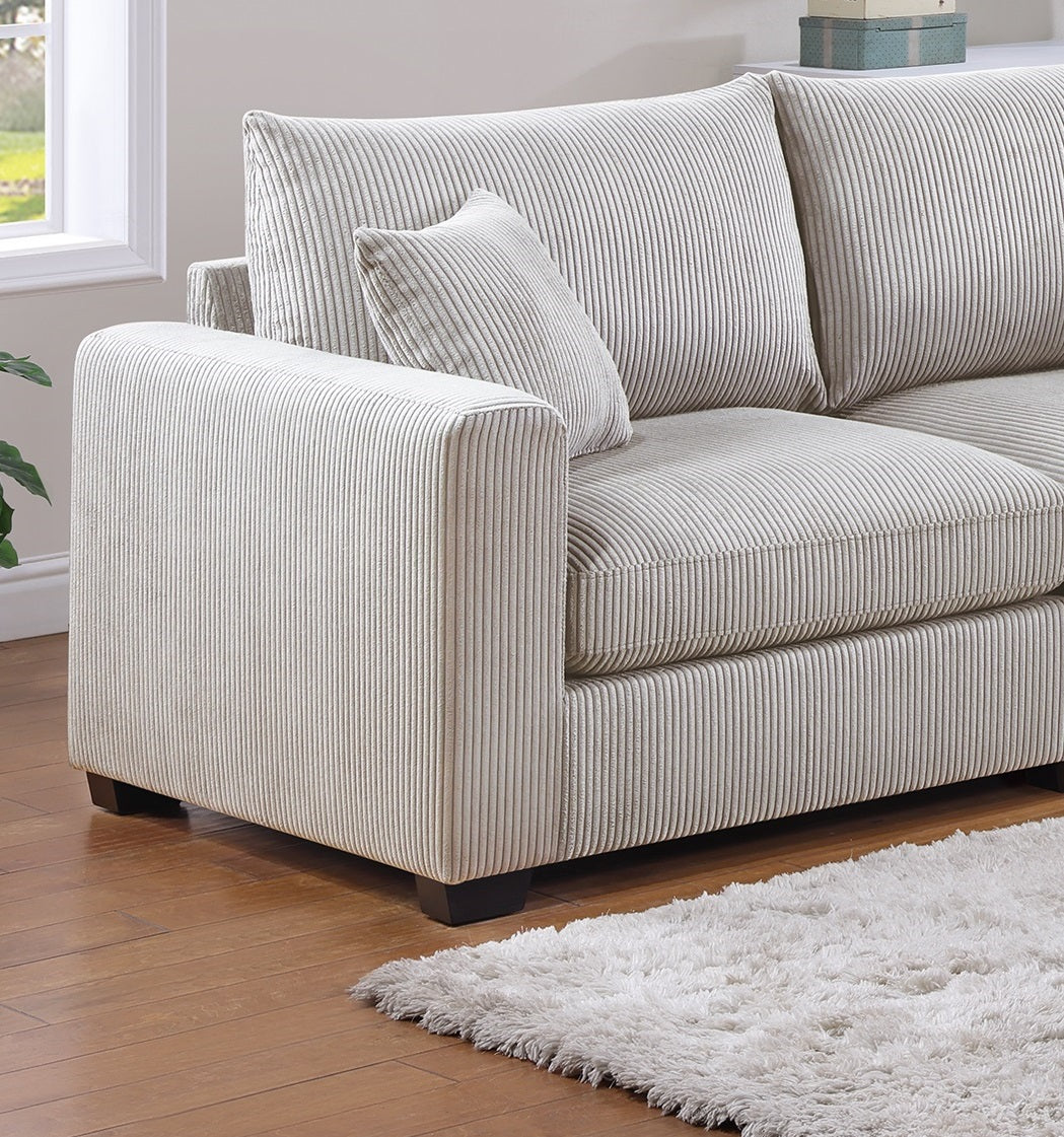 Classic Living Room 2Pc Sofa Set Ivory Corduroy Sofa And Loveseat W Pillows Square Arms Plush Couch Ivory Primary Living Space Cushion Back Classic,Contemporary,Modern Rubberwood Square Arms Corduroy 4 Seat