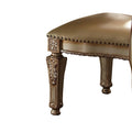 27 Inch Wood Dining Side Chair, Faux Leather, Set Of 2, Gold Gold Wood Fabric