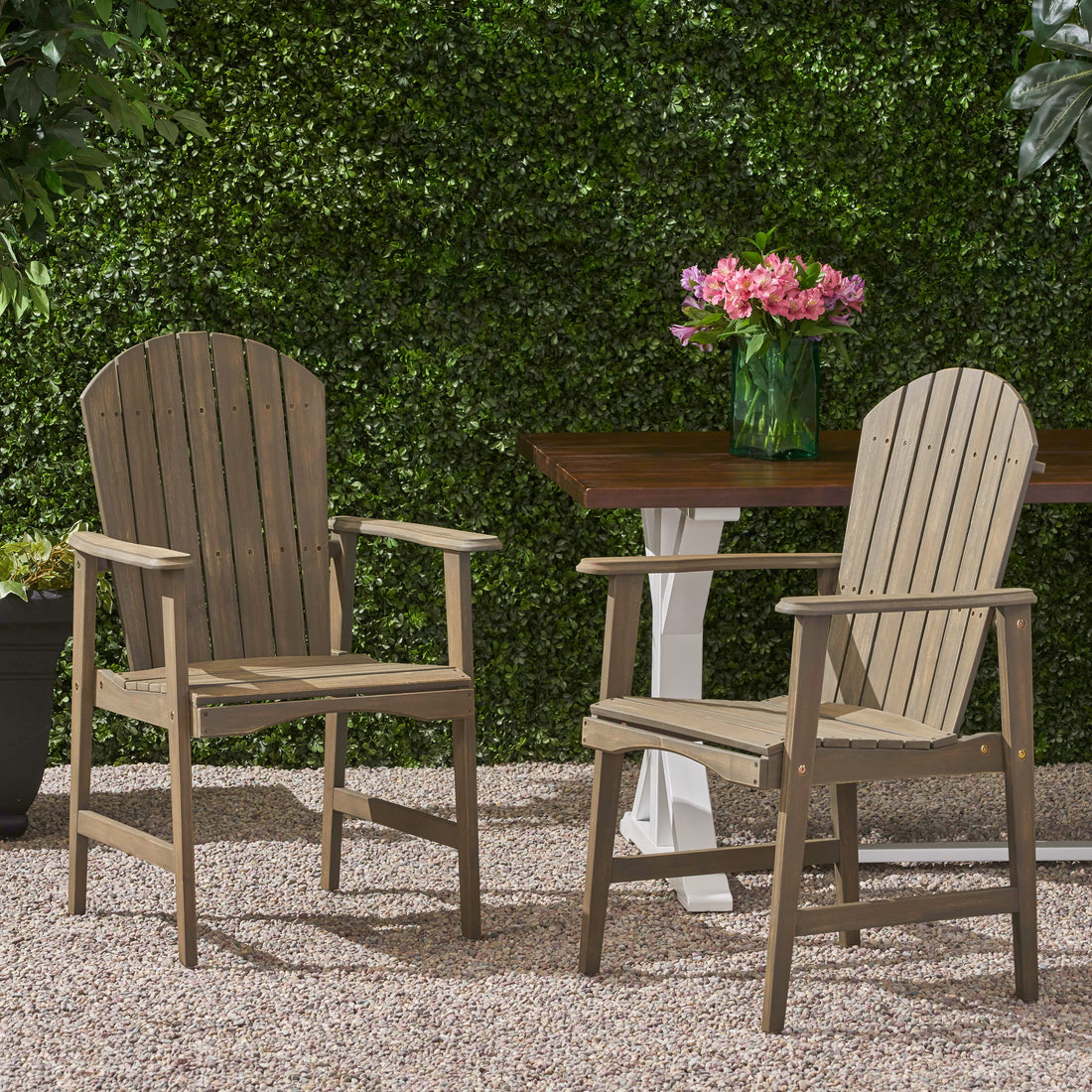 Outdoor Weather Resistant Acacia Wood Adirondack Dining Chairs Set Of 2 , Grey Finish Grey Acacia Wood