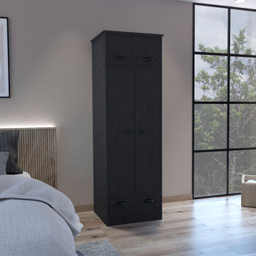 Falkland Armoire With 1 Drawer And 1 Hinged Drawer With Handles Black Bedroom Modern Particle Board