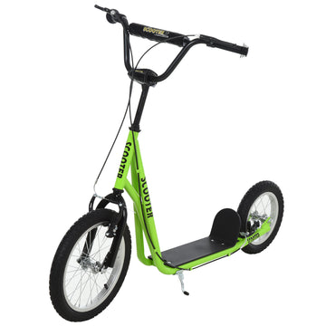 Aosom Youth Scooter, Teens Kick Scooter, Adjustable Handlebar Ride On Toy For 5 With 16" Front And 12" Rear Dual Brakes Inflatable Wheels, Green Green Iron Plastic