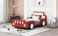 Twin Size Race Car Shaped Platform Bed With Wheels,Red Twin Red Pu Leather