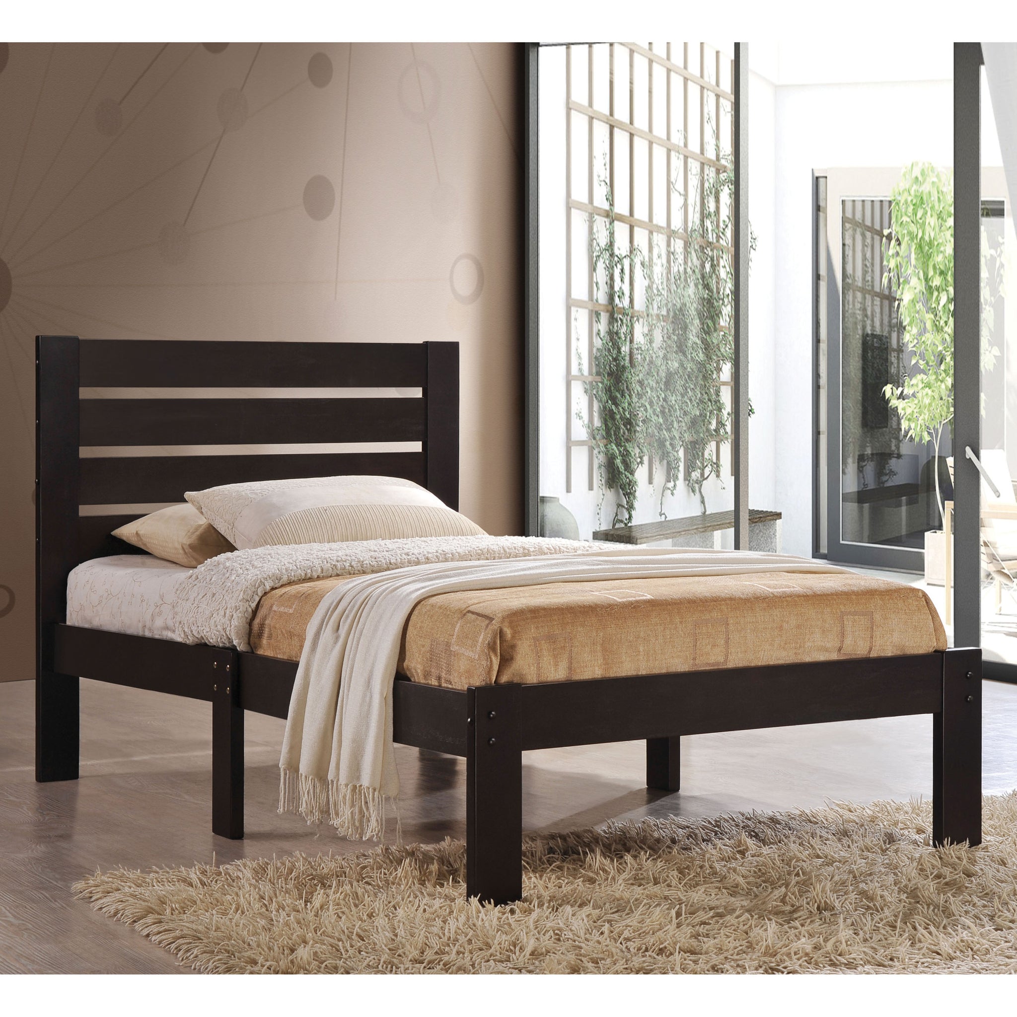 Espresso Platform Bed With Slat Headboard Queen Espresso Bedroom Wood