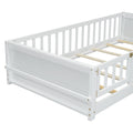 Twin Size Floor Platform Bed With Built In Book Storage Rack, Door,White Twin White American Design Pine