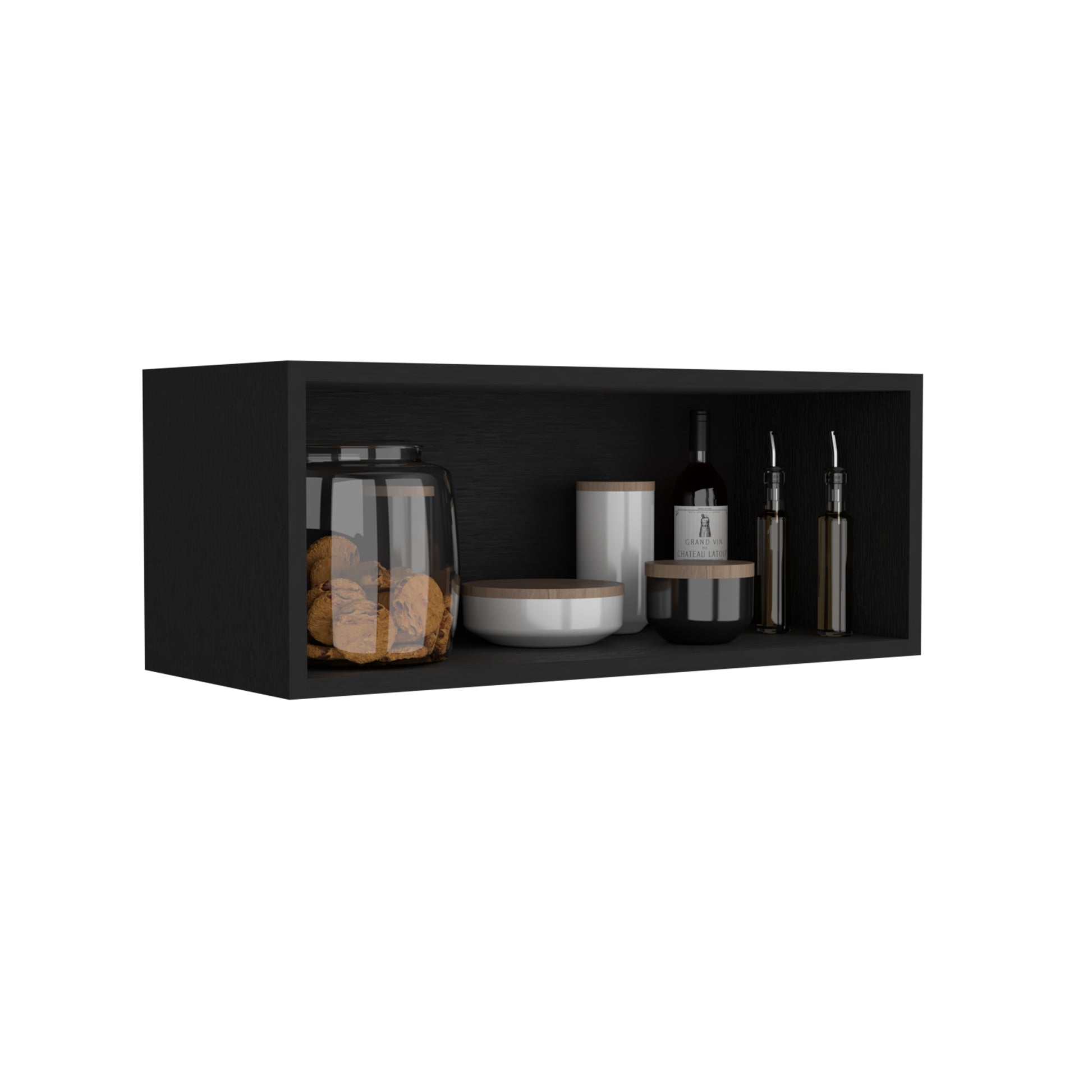 Wally 30" Wide X 12"H Open Wall Cabinet, Wall Shelf, Storage Cabinet, Cube Shelf Bedroom, Office, Living Room, Garage Black Primary Living Space Shelves Included Modern Particle Board