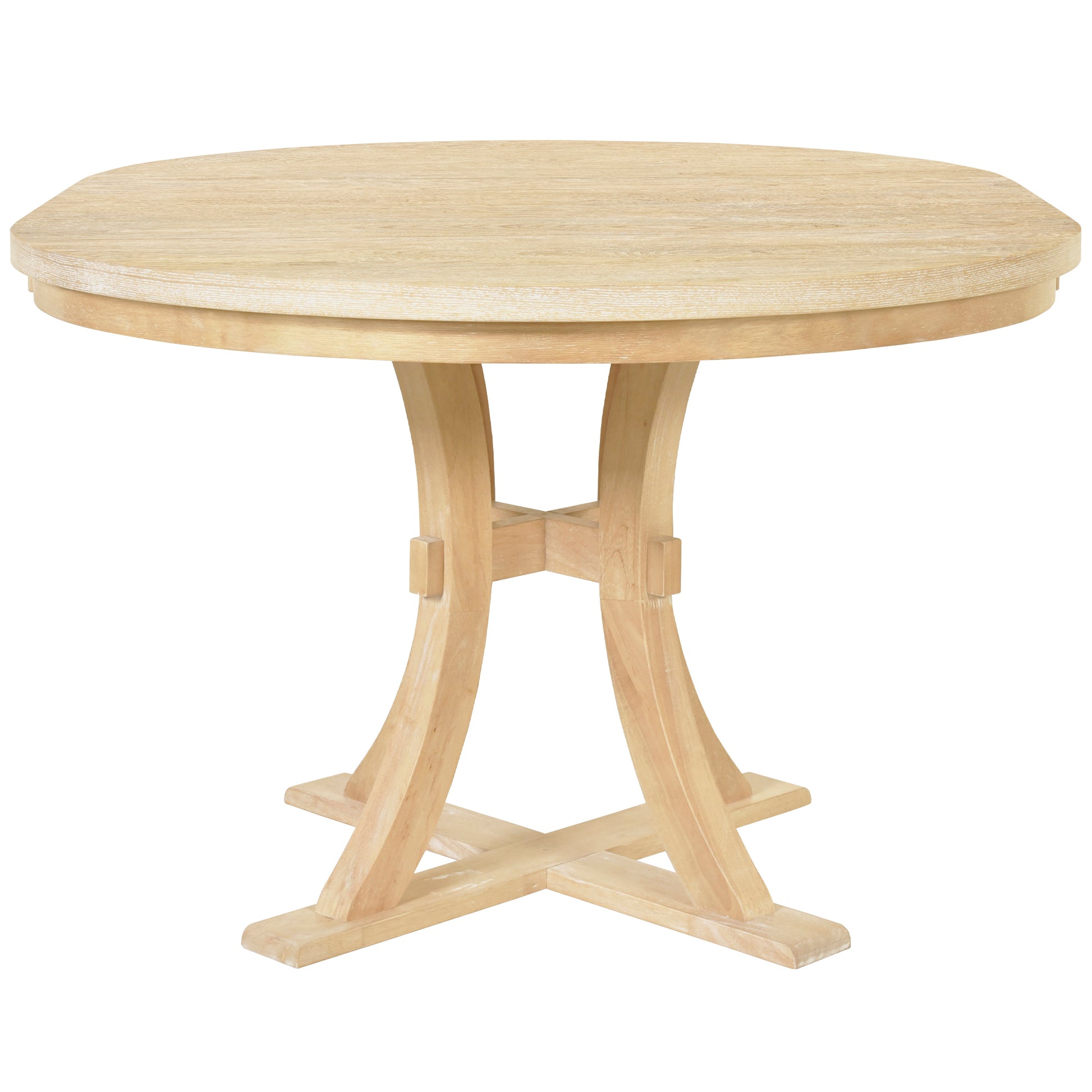 5 Piece Rustic Round Pedestal Extendable Dining Table Set With 15.7" Removable Leaf And Simple Dining Chirs For Small Places, Natural Wood Dining Room Extendable Rubberwood Oval Dining Table With Chair Wood Wood Natural Seats 4 Removable Leaf Farmhouse
