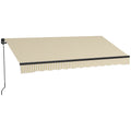 Outsunny 12' X 10' Retractable Awning, Patio Awning Sunshade Shelter With Manual Crank Handle, 280Gsm Uv Resistant Fabric And Aluminum Frame For Deck, Balcony, Yard, Beige And White Beige Polyester