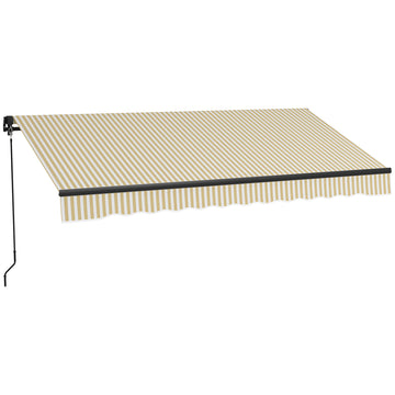 Outsunny 12' X 10' Retractable Awning, Patio Awning Sunshade Shelter With Manual Crank Handle, 280Gsm Uv Resistant Fabric And Aluminum Frame For Deck, Balcony, Yard, Beige And White Beige Polyester