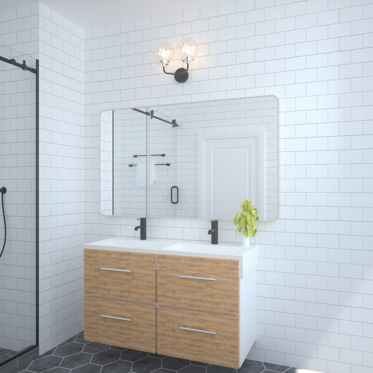 60X36 In. Aluminum Framed Rounded Rectangle Bathroom Wall Mirror, Brushed Nickel Bathroom Vanity Mirror Farmhouse, Anti Rust, Tempered Glass Mirrors, Hangs Horizontally Or Vertiy Brushed Nickel Aluminum