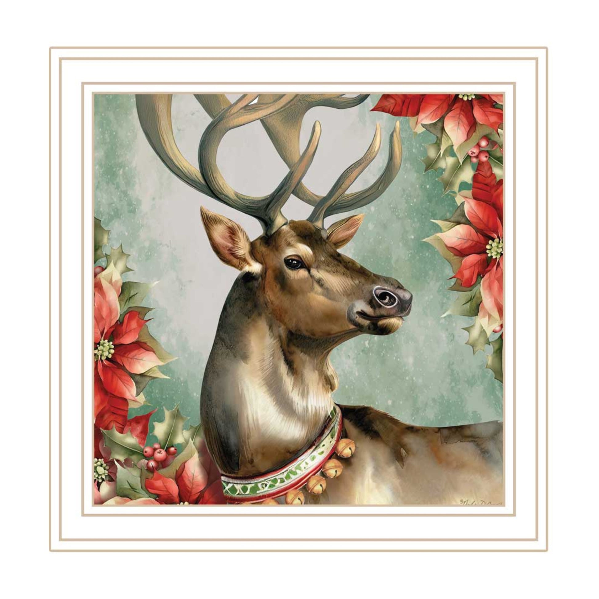 2 Piece Vignette Old World Reindeer & Bell White Framed Wall Art For Living Room, Holiday Wall Art Print For Home Decor, Bedroom Wall Art By Nicole Decamp Multicolor Wood Paper