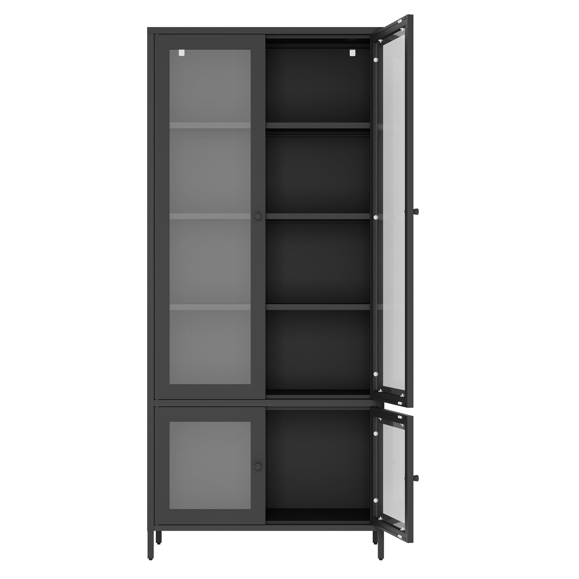 Large Metal Storage Cabinet Display Cabinet With 4 Glass Doors 5 Shelves Side Cabinet Bookcase Freestanding Cabinet For Bedroom Living Room Pantry Home Office Black, Reinforced Tempered Glass Freestanding 5 Or More Shelves Black Primary Living Space