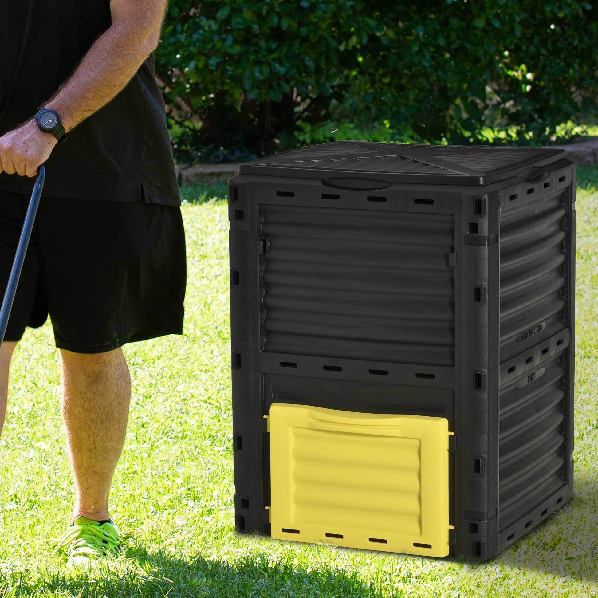 Outsunny Garden Compost Bin 80 Gallon Outdoor Large Capacity Composter Fast Create Fertile Soil Aerating Box, Easy Assembly, Yellow Yellow Polypropylene