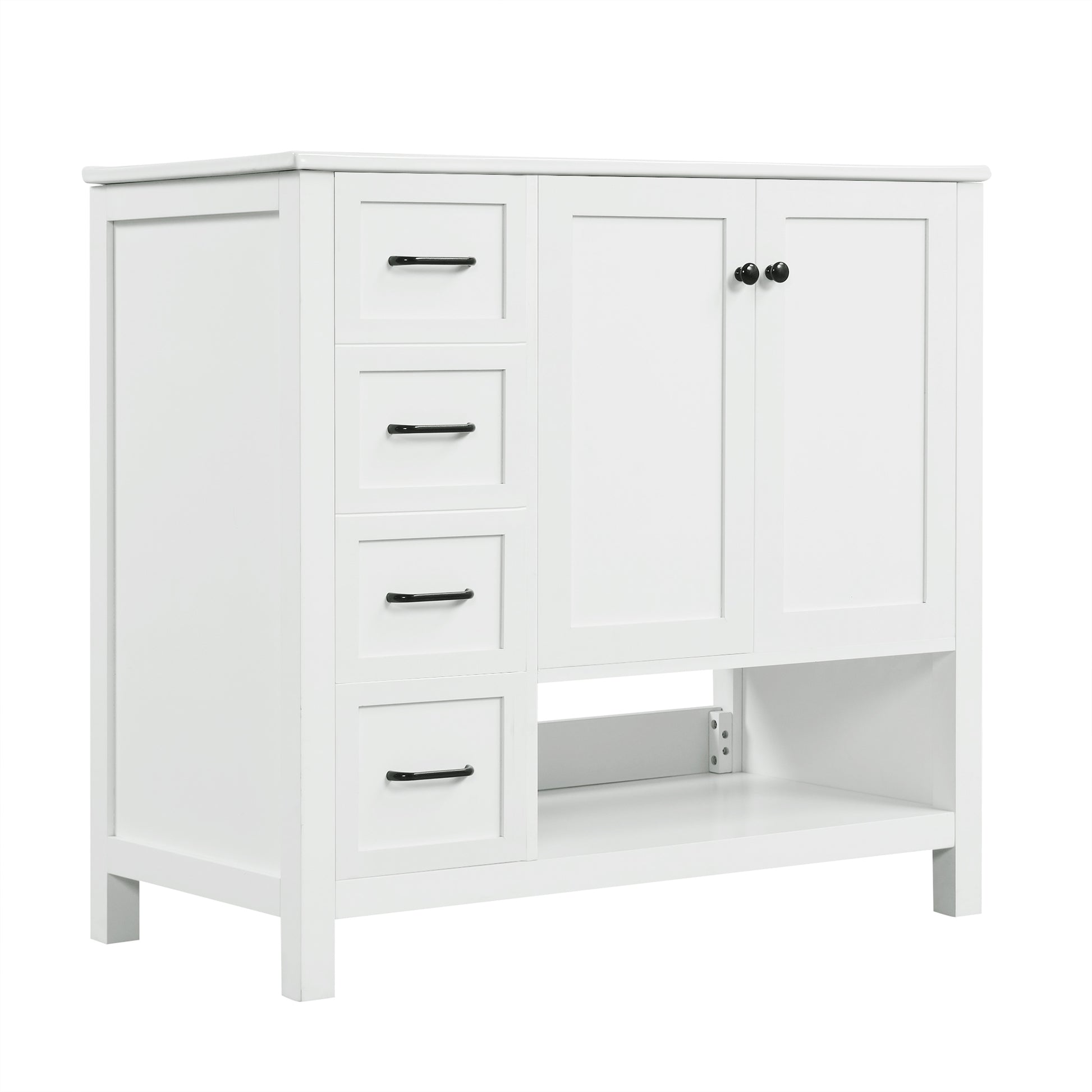 36" Bathroom Vanity With Sink Top, Bathroom Vanity Cabinet With Two Doors And Two Drawers, Solid Wood, Open Shelf, Mdf Boards, One Package, White White Solid Wood Mdf