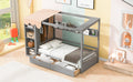 Twin Size House Bed With Two Drawers And Wardrobe,Gray Twin Gray Solid Wood