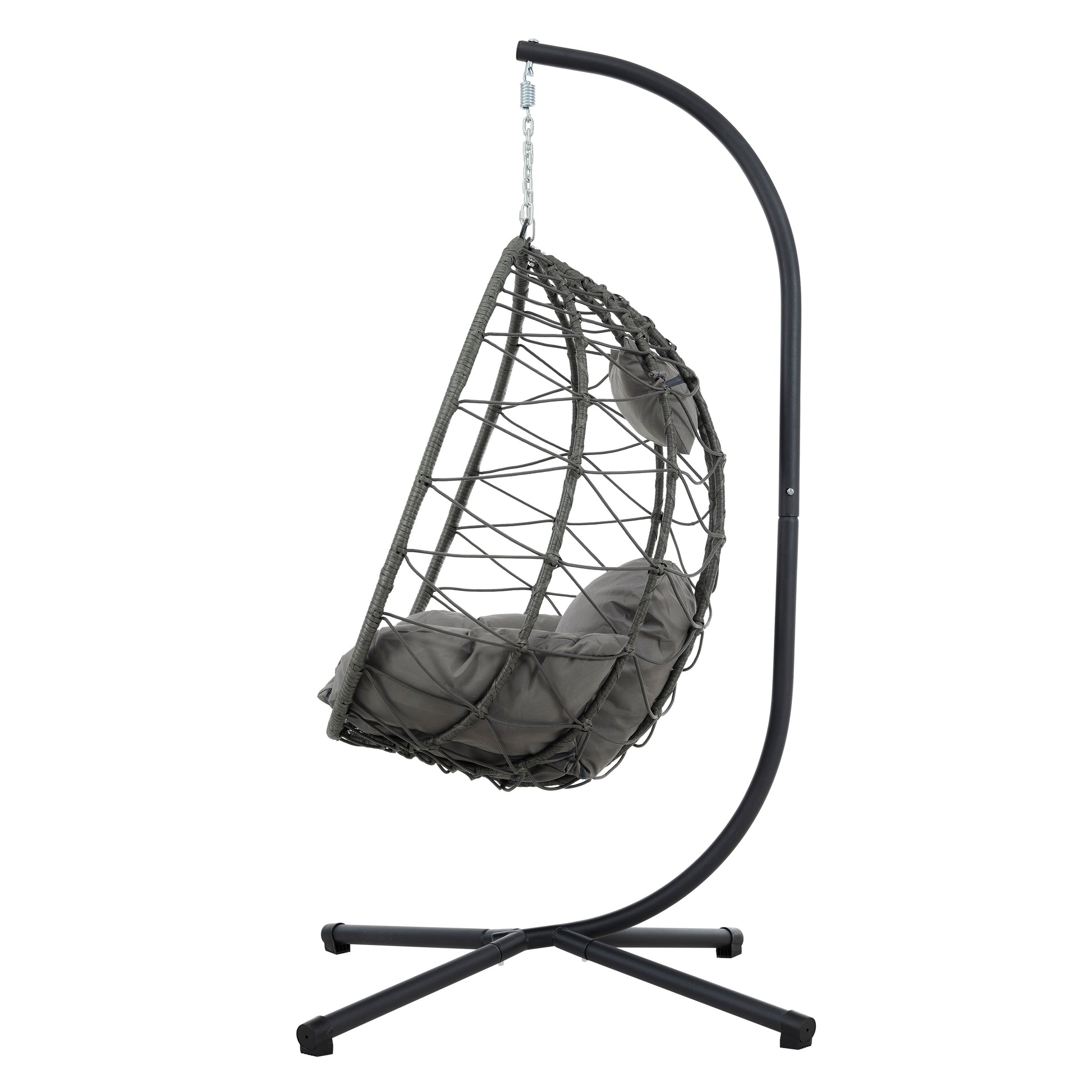Egg Chair With Stand Indoor Outdoor Swing Chair Patio Wicker Hanging Egg Chair Hanging Basket Chair With Stand For Bedroom Living Room Balcony Gray Steel