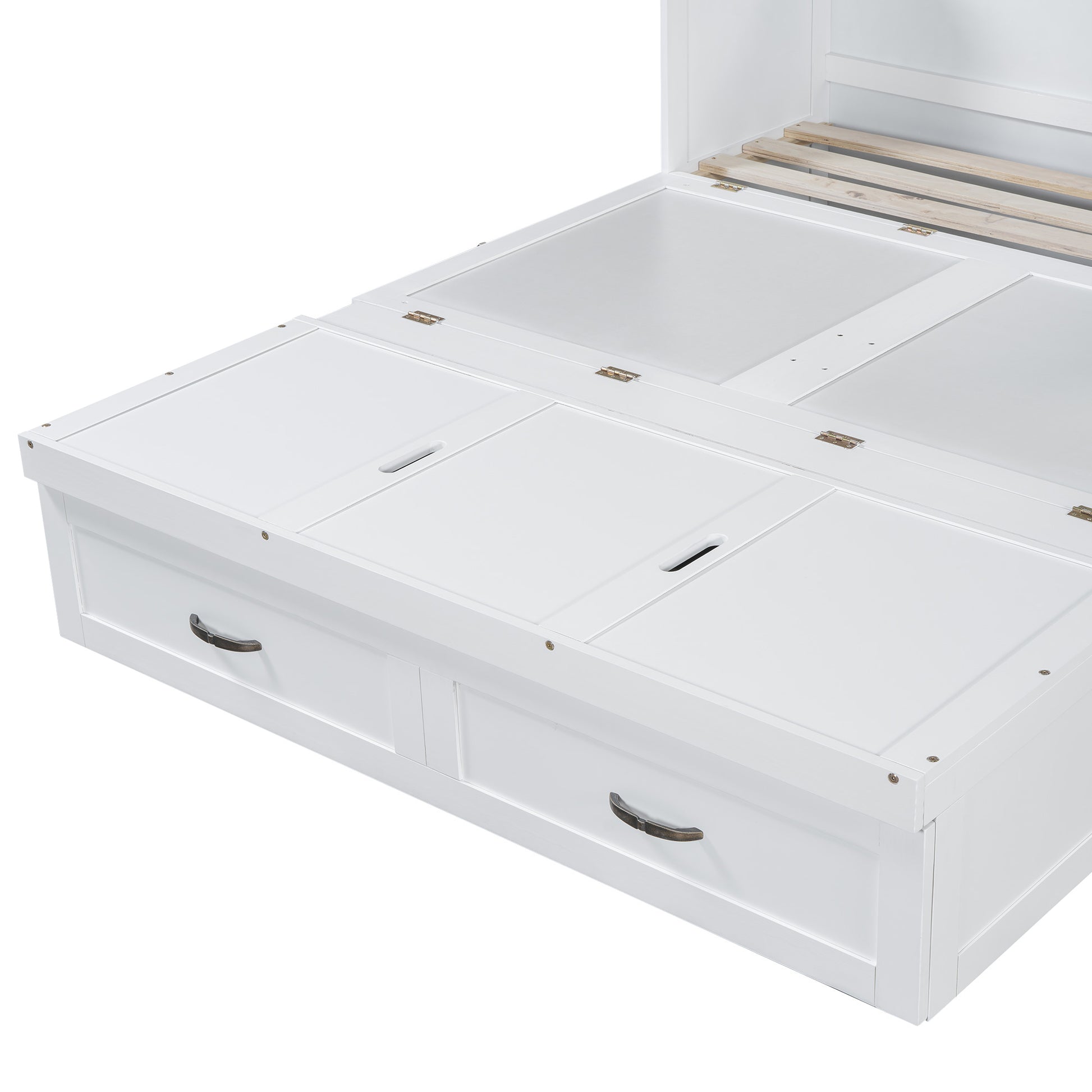 Queen Size Murphy Bed With Usb Ports, Large Drawers And Metal Handles, White Queen White Solid Wood Mdf