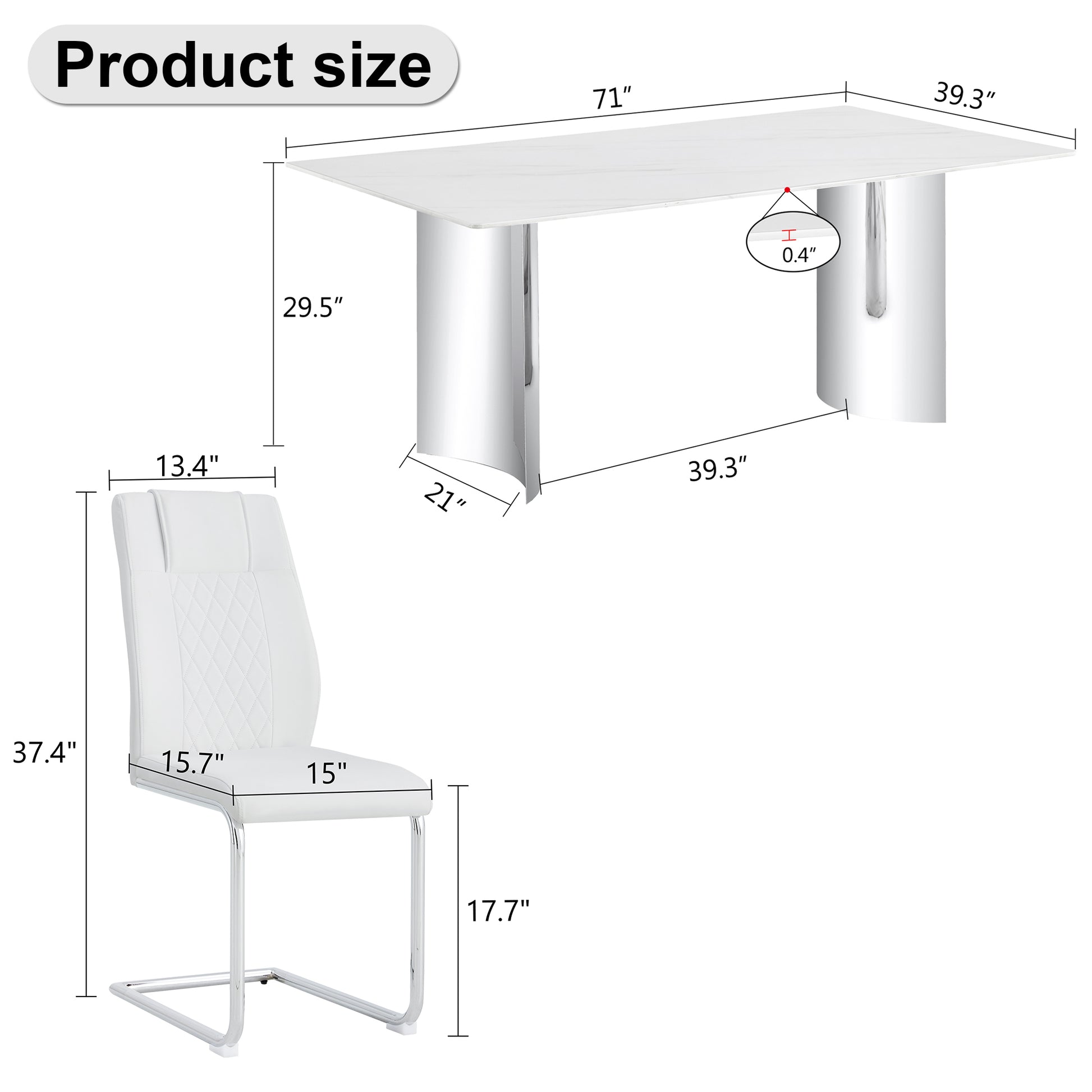 Table And Chair Set, Modern And Minimalist Dining Table. Imitation Marble Glass Sticker Desktop, Stainless Steel Legs, Stable And Beautiful. Comfortable Pu Seats. Dt 69 White Silver Glass