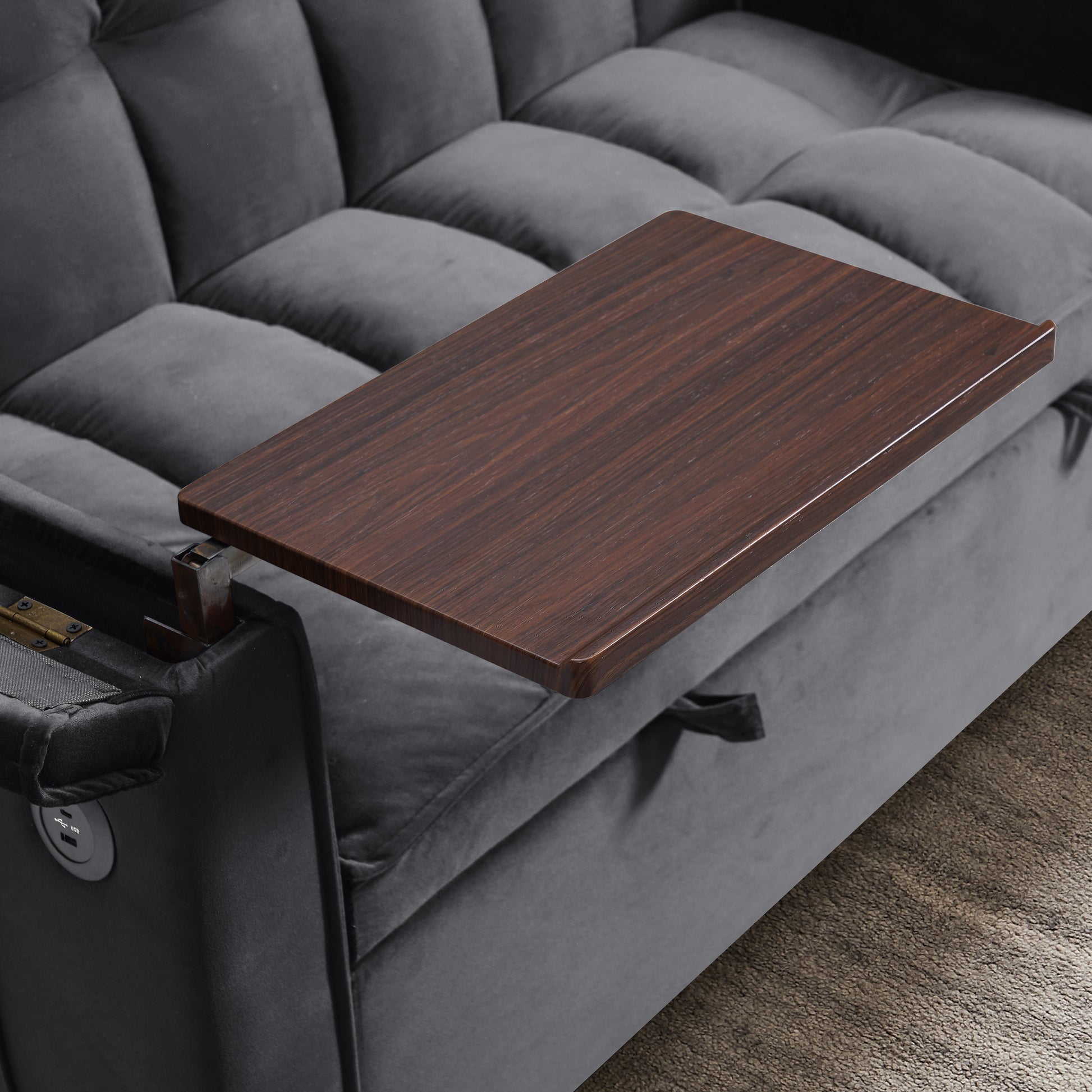 55.5 "3 In 1 Foldable Sofa Bed, Modern Velvet Double Sofa, Sofa Bed With Adjustable Back, Storage Bag And Pillow, Hidden Living Room Laptop Desk With Usb Port, Suitable For Living Room, Bedr Dark