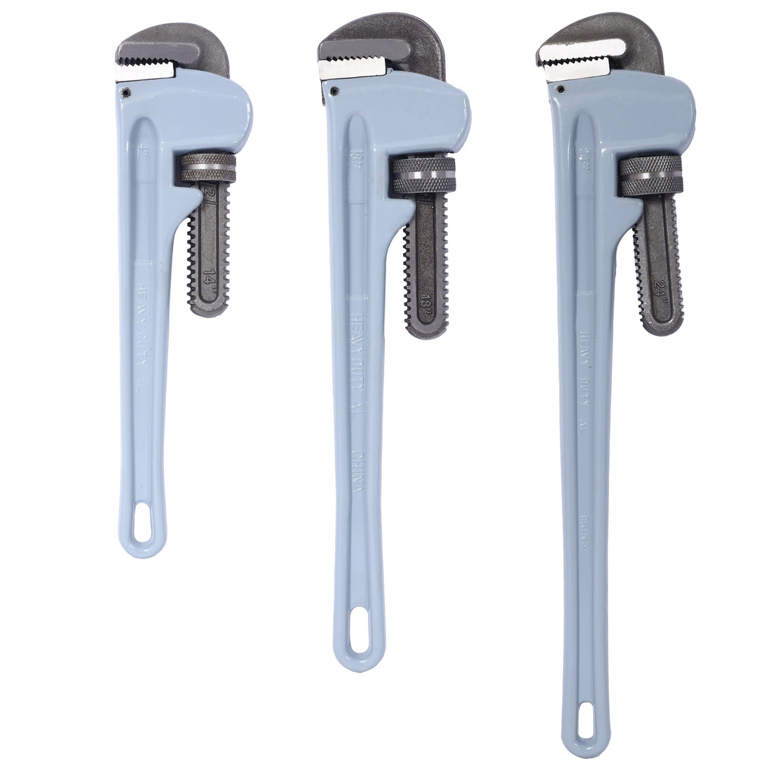 3Pcs Aluminium Pipe Wrench Adjustable Jaw Plumbing Pipe Wrench 14" 18" 24" Inch Pipe Wrench Set Light Gray Aluminium Alloy