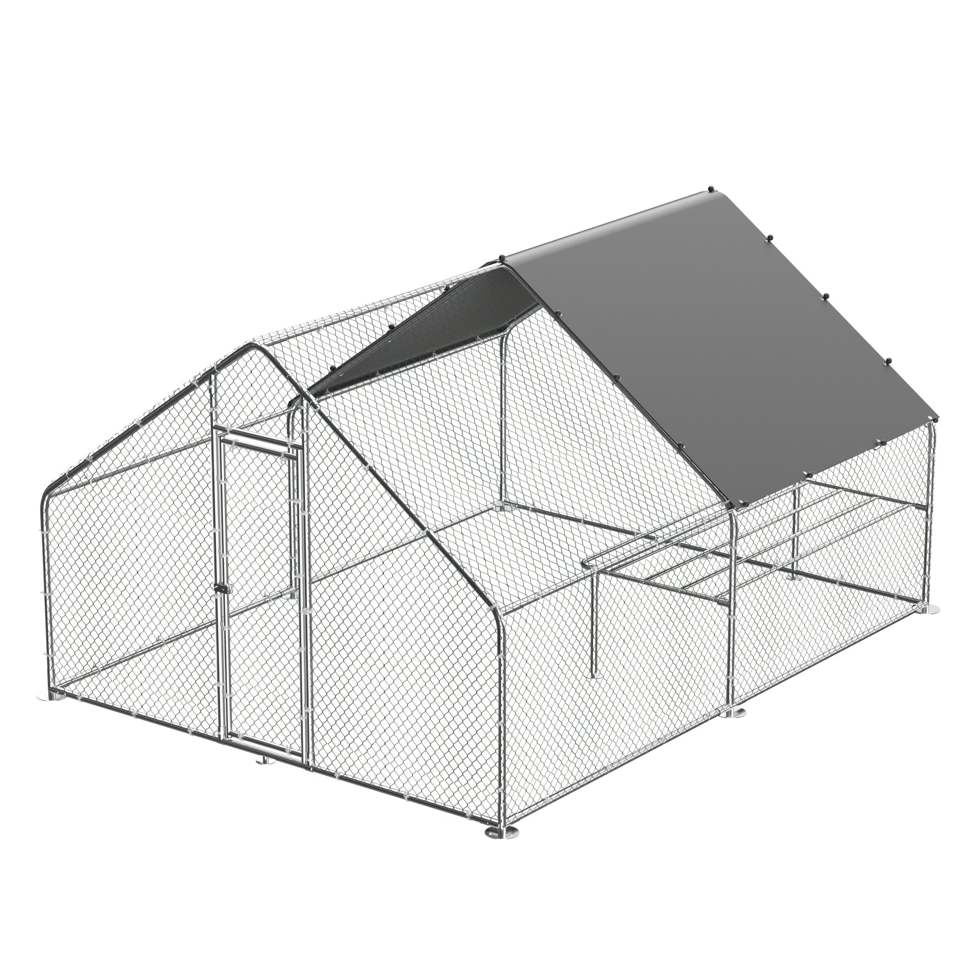 Large Metal Chicken Coop, Walk In Chicken Coop, Galvanized Wire Poultry Chicken Coop, Rabbit Duck Coop With Waterproof And Uv Protection Cover For Outdoor, Backyard And Farm. 9.8' W X 13.1' L X 6.6' H Silver Steel