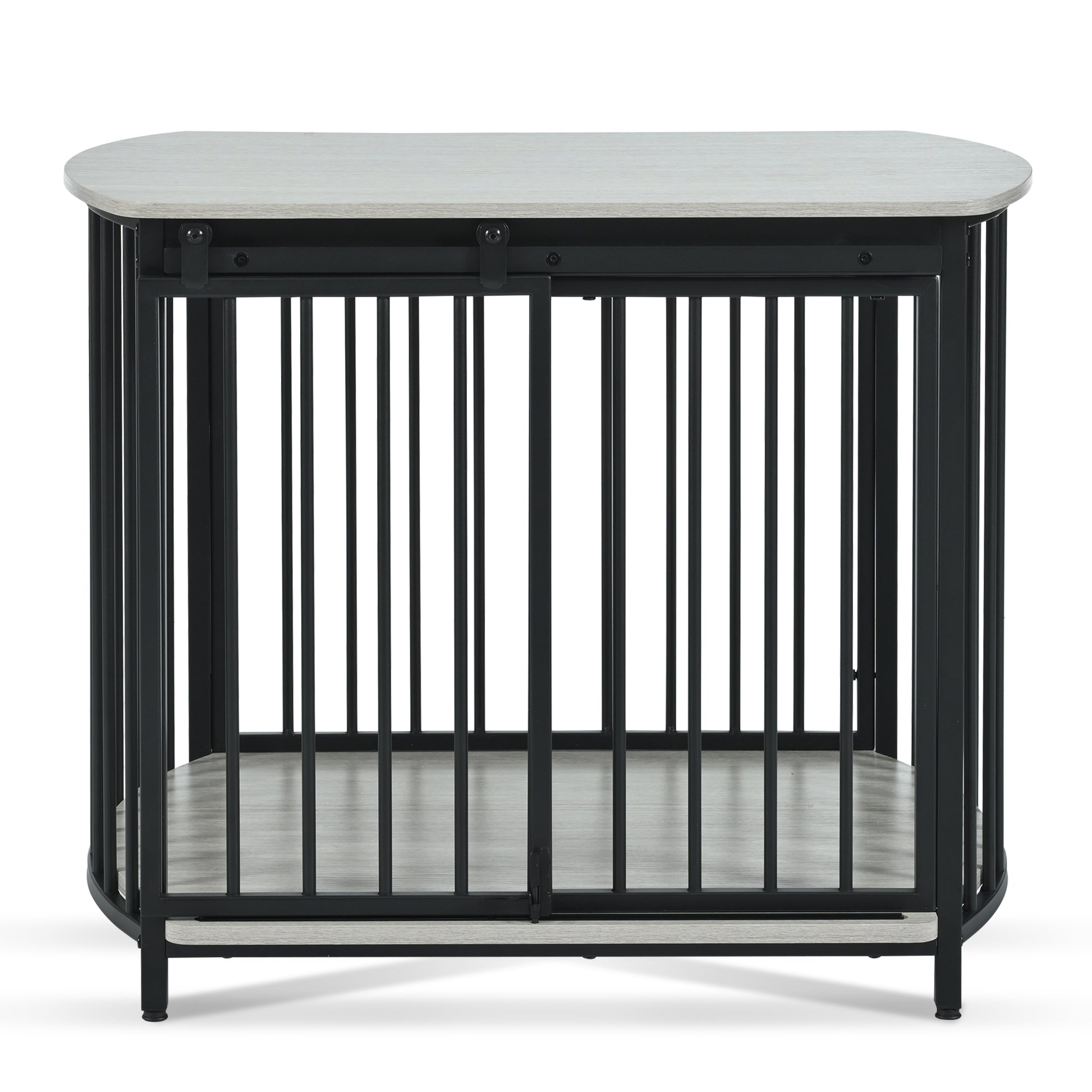 31.5" Furniture Style Dog Crate For Small And Medium Dogs, Wooden Cage Indoor Kennel Furniture, Modern Dog Crate End Table With Double Doors, Gray Gray Pet Barrier Medium 26 40 Lbs Iron,Mdf